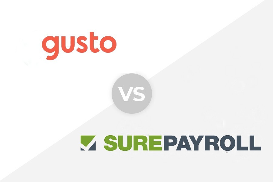 Gusto vs Surepayroll logo.