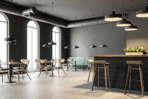 Commercial space with nice pendant lighting.