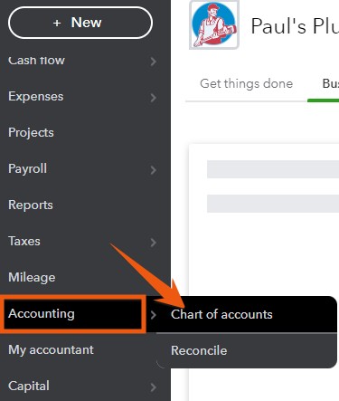 View chart of accounts in QuickBooks Online.