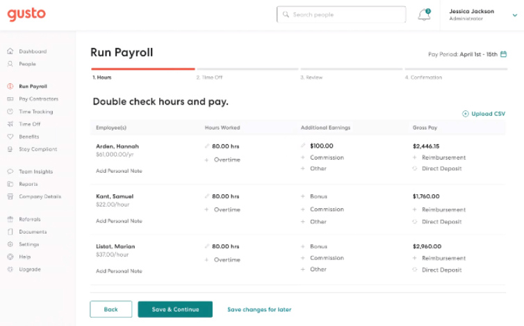 Gusto time data in payroll solution.