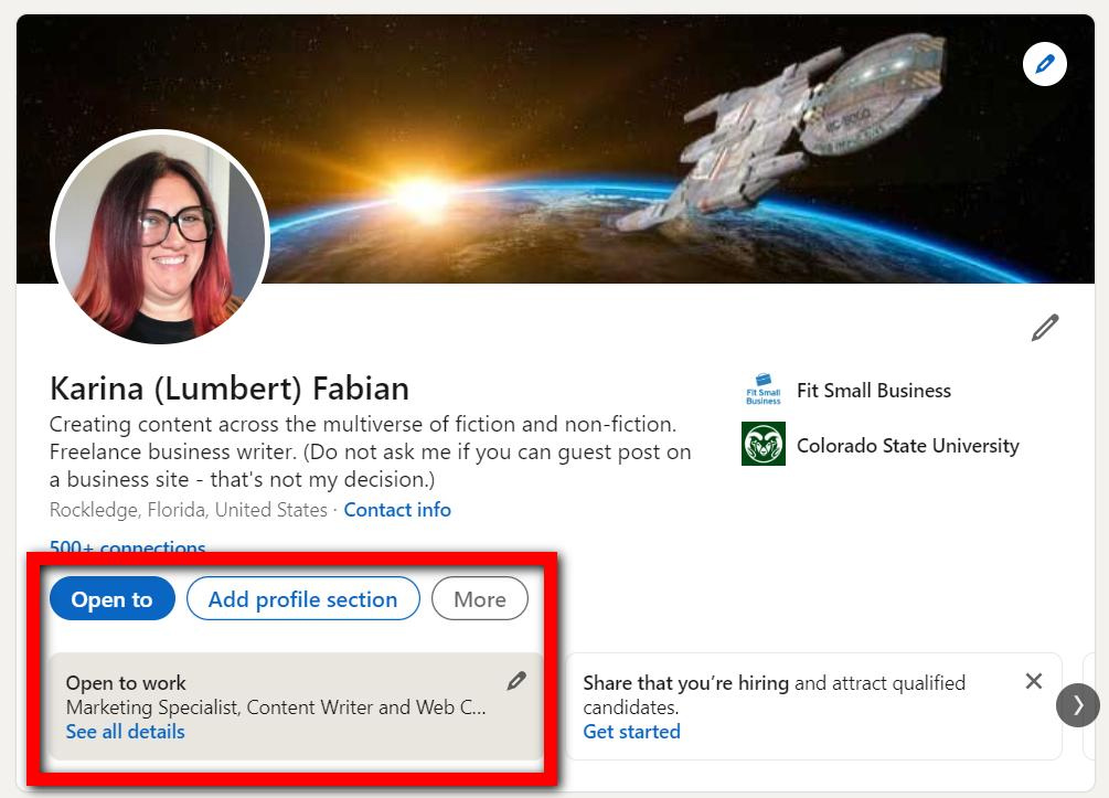 LinkedIn Add profile section.