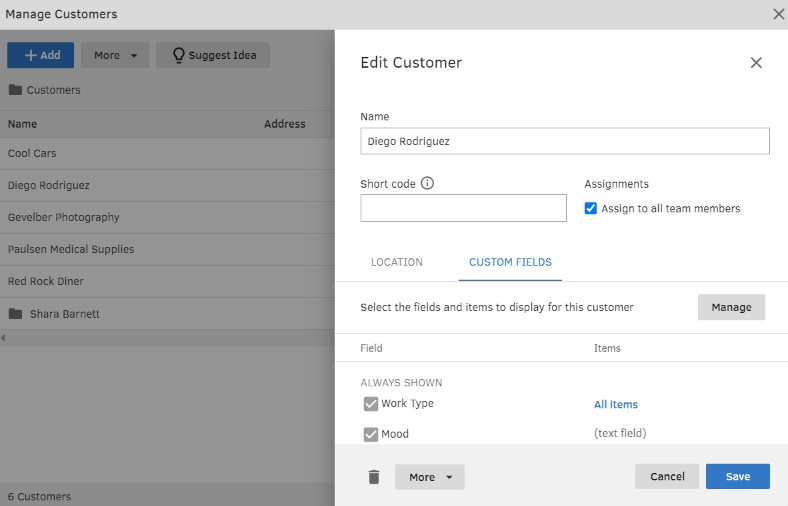 Showing QuickBooks Time's manage customers option.
