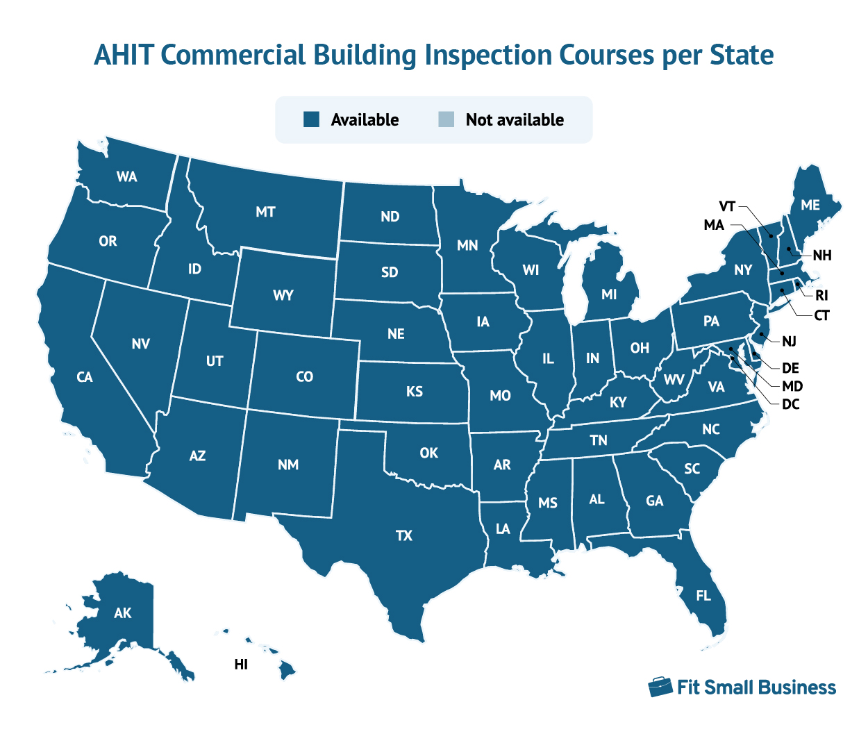每个州的AHIT商业建筑检查课程的地图。