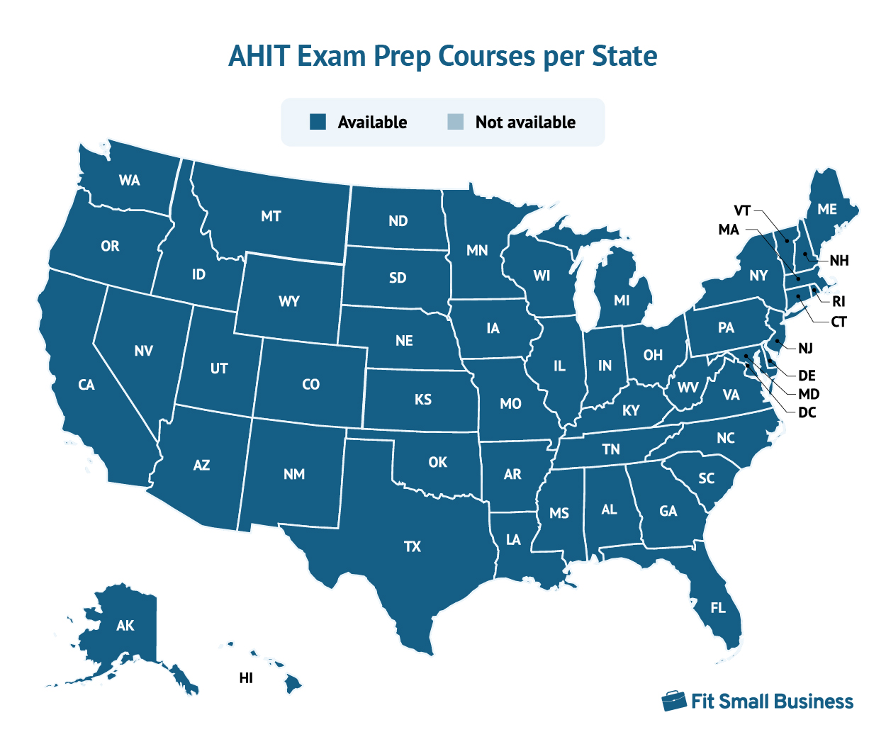 地图显示的AHIT考试预备课程每个州。