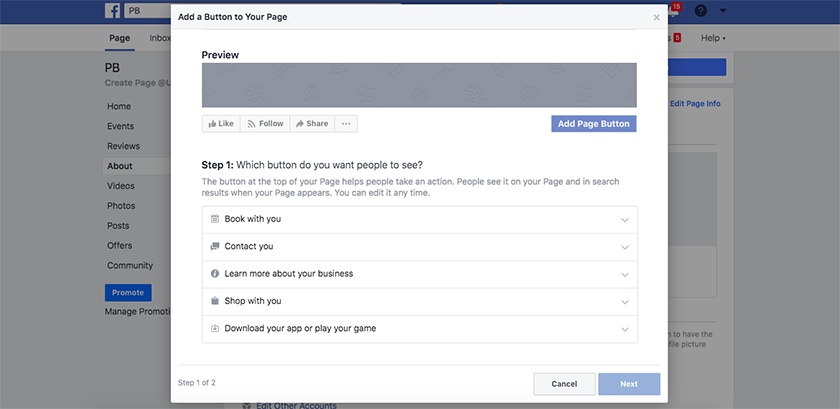 为你的Facebook商业页面添加一个号召行动按钮。