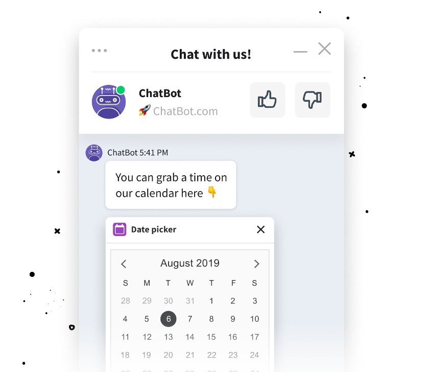 Chatbot allows users to embed rich media in the chat, such as a calendar or date picker.