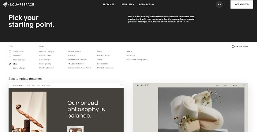Squarespace着陆页面。