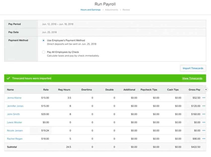 Import employee timecards from Square pos or the Square Team app directly into Square Payroll.