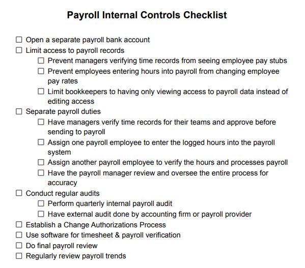 Payroll Internal Controls Checklist