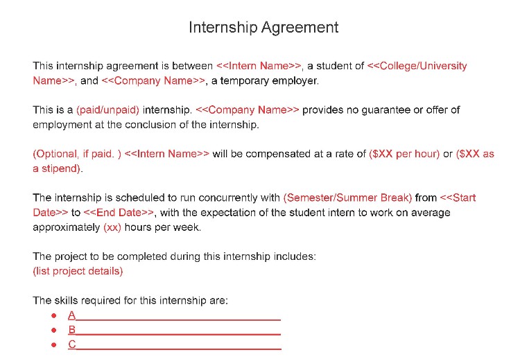 Sample internship agreement.