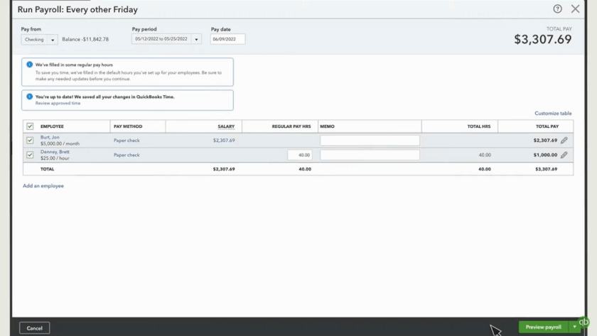 Adding account information from the employee information section.