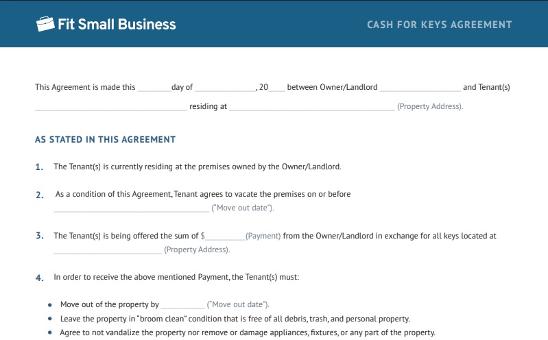 Cash for keys agreement template.