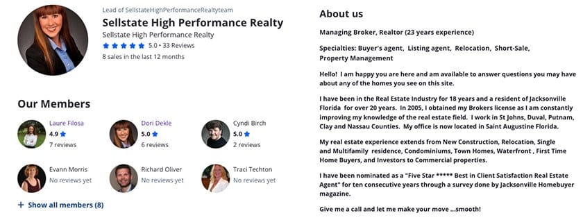 Zillow代理的技能和经验的例子。