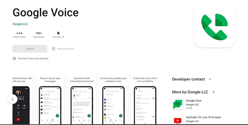 Google Voice application in the Google App store.