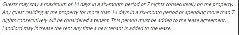 客人政策关于租赁协议的例子。