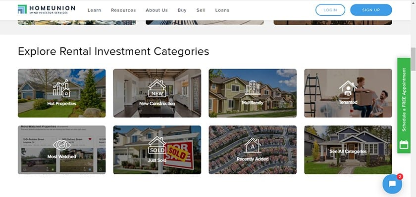 HomeUnion rental investment categories.