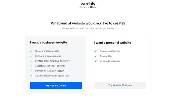 选择您想要创建的网站类型。