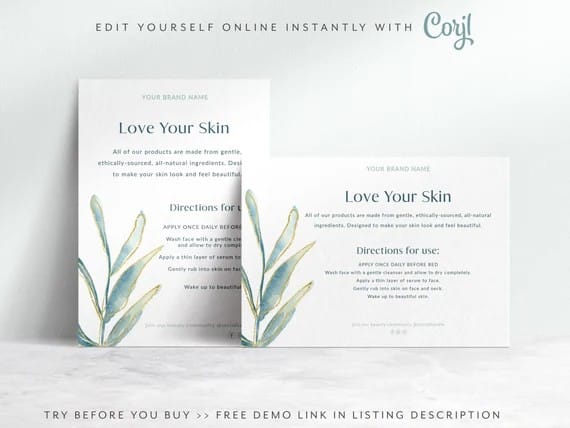 Custom printed love your skin care card.