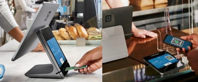 Square收银机接受刷卡、轻拍、刷卡和二维码支付。