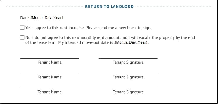 Return to landlord section of the rent increase letter.