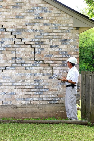 Cracks in house foundation.