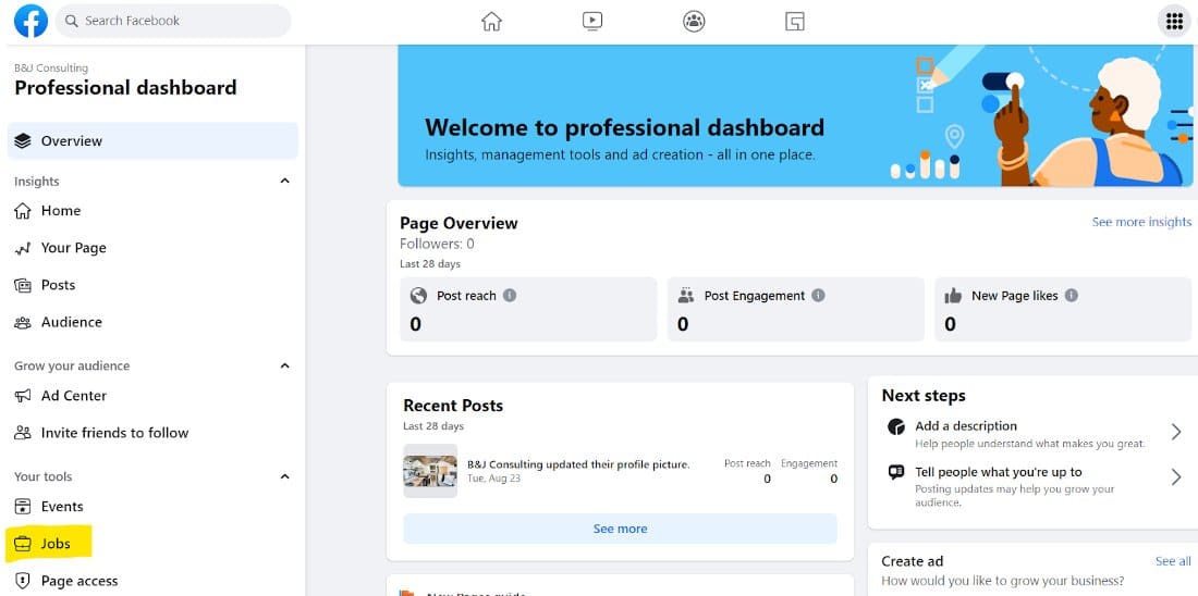 Managing your jobs from your professional dashboard.