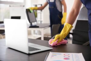 Cleaners cleaning the workplace.