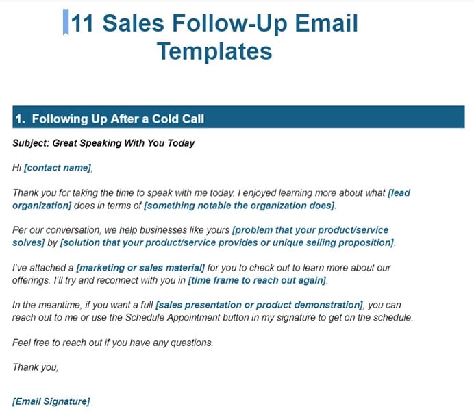 Sales follow-up email templates.