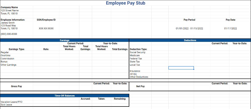 Employee pay stub.