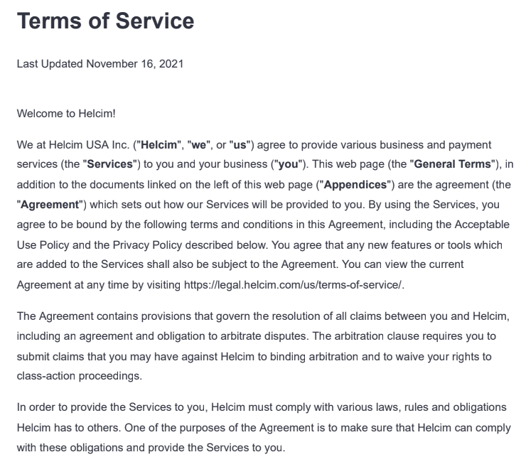 Helcim Terms of Service