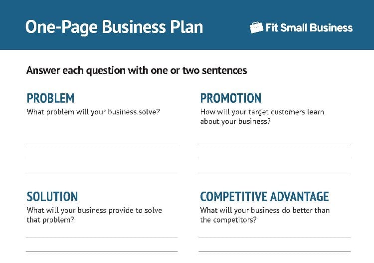 Showing a graphic of one-page business plan.