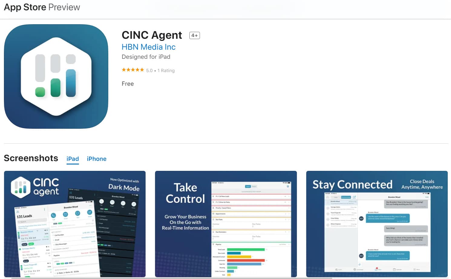 Screenshot of CINC's mobile app available in App Store.