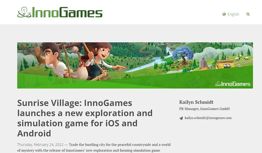 InnoGames example of product launch press release