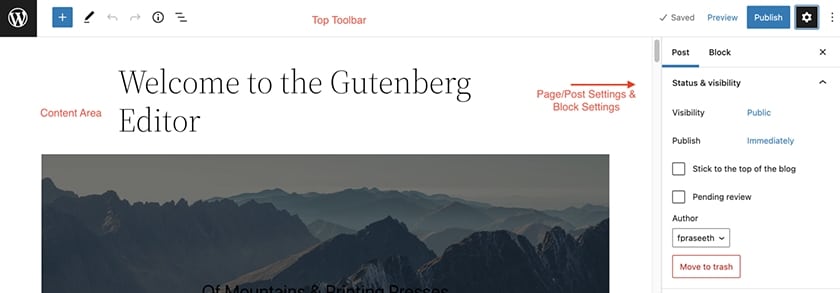 WordPress Gutenberg page editor