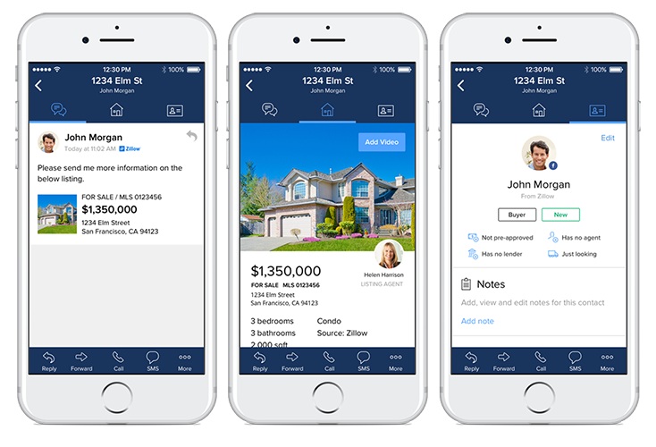 Zillow Premier Agent mobile app with listing and client information