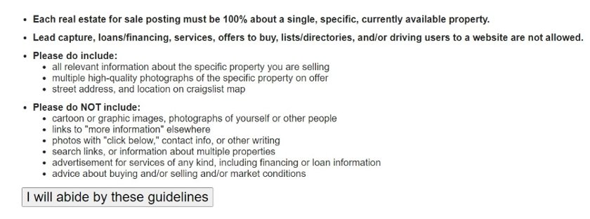 Craigslist's post guidelines with 
