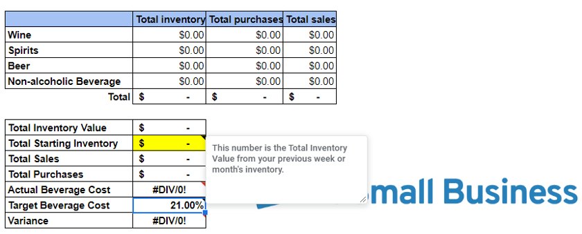 Entering a Starting Inventory value on the inventory spreadsheet.