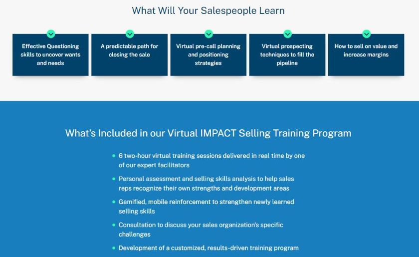 虚拟影响销售培训计划的截图。