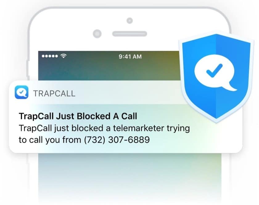 TrapCall对自动阻止的机器人呼叫的警报示例。