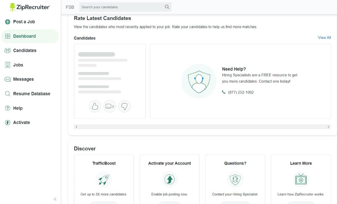 ZipRecruiter allow you to view resumes and rate candidates.