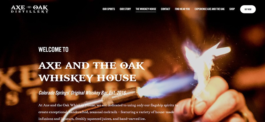 年代creenshot of the Axe and the Oak Whiskey House website.