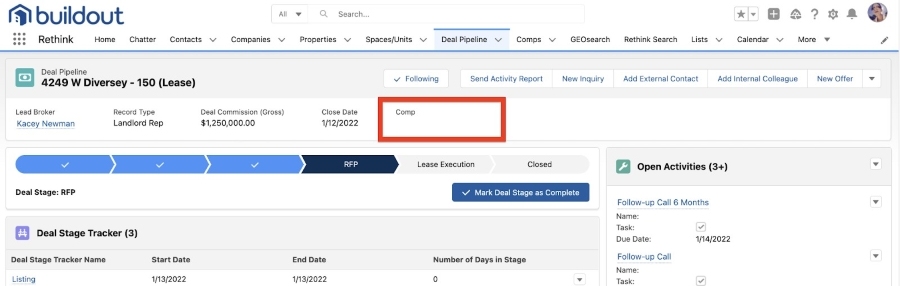 Buildout CRM Deal Pipeline section highlighting 