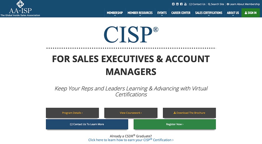 Viewing the CISP course home page on the AA-ISP website.