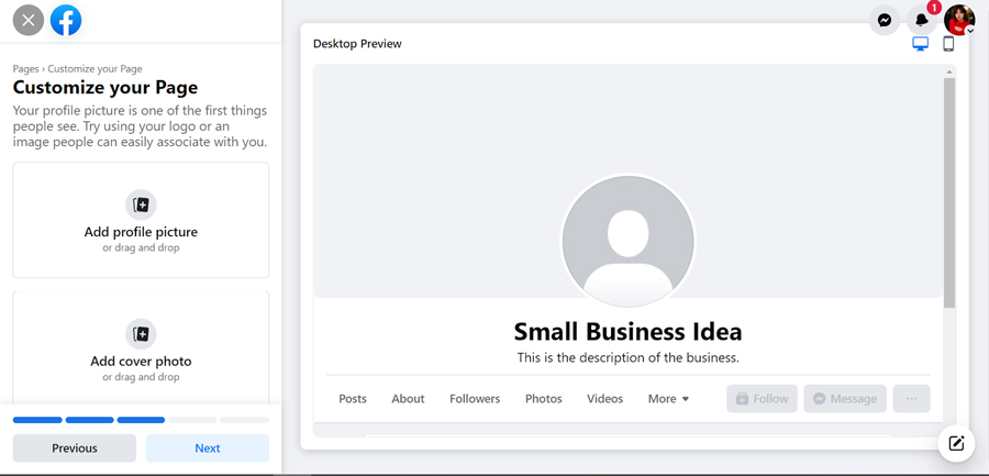 Facebook商业页面个人资料和封面照片