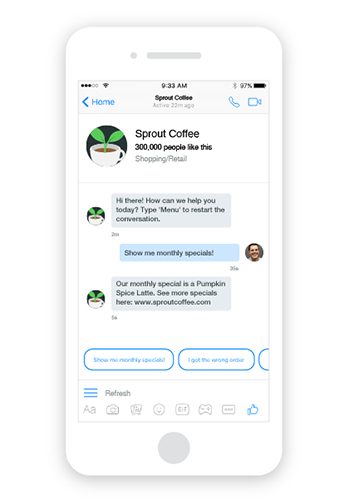 一个Facebook Messenger聊天机器人交互的例子