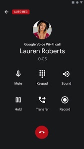 An iPhone screen showing a Google Voice call with an 