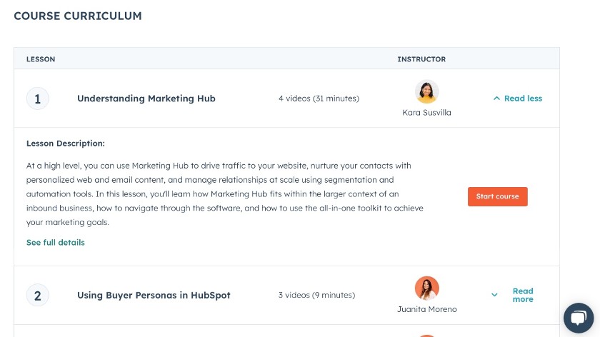 Descriptions for lessons in the HubSpot Marketing Software certification courses.