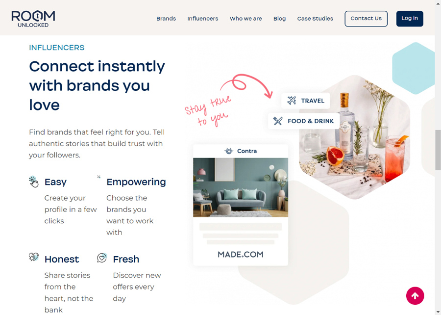 Screenshot of the site visitor experience with Room Unlocked for Influencers.