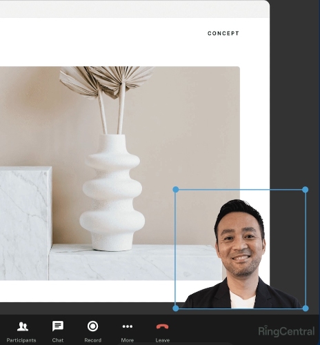 An image showing how to add your live video feed into a presentation via RingCentral