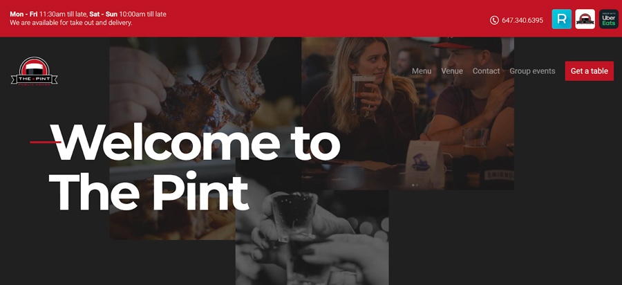 年代creenshot of The Pint Bar website.